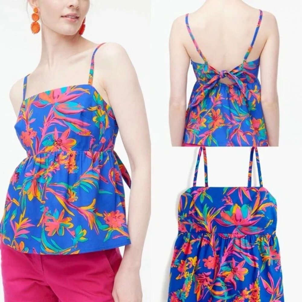 J. Crew Factory Tie-Back Strappy Floral Peplum Top